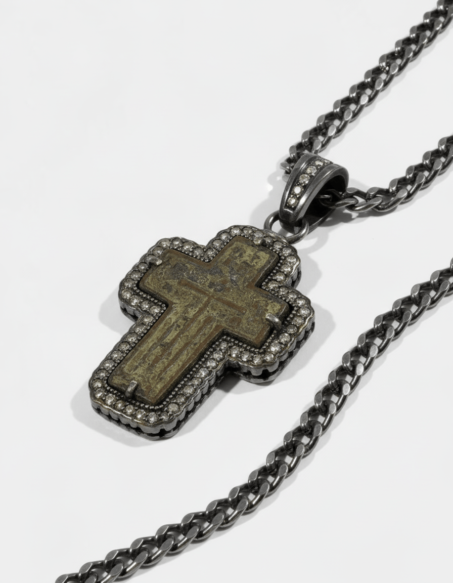Antique Russian Orthodox Cross Pendant | Natural Diamonds