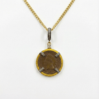 1903 Indian Head Penny pendant in 24kt gold-plated sterling silver with 24 natural diamonds 0.34ct – authentic vintage U.S. copper coin with Liberty profile on gold chain – Tanya Telish