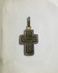Antique Russian Baptismal Cross Pendant with Natural Diamonds
