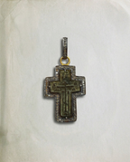 Antique Russian Baptismal Cross Pendant with Natural Diamonds