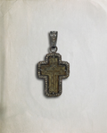 main view of handmade oxidized sterling silver pendant featuring 17th–18th century Russian Old Believers Orthodox cross with 69 natural diamonds 0.73ct – Tanya Telish heirloom jewelry