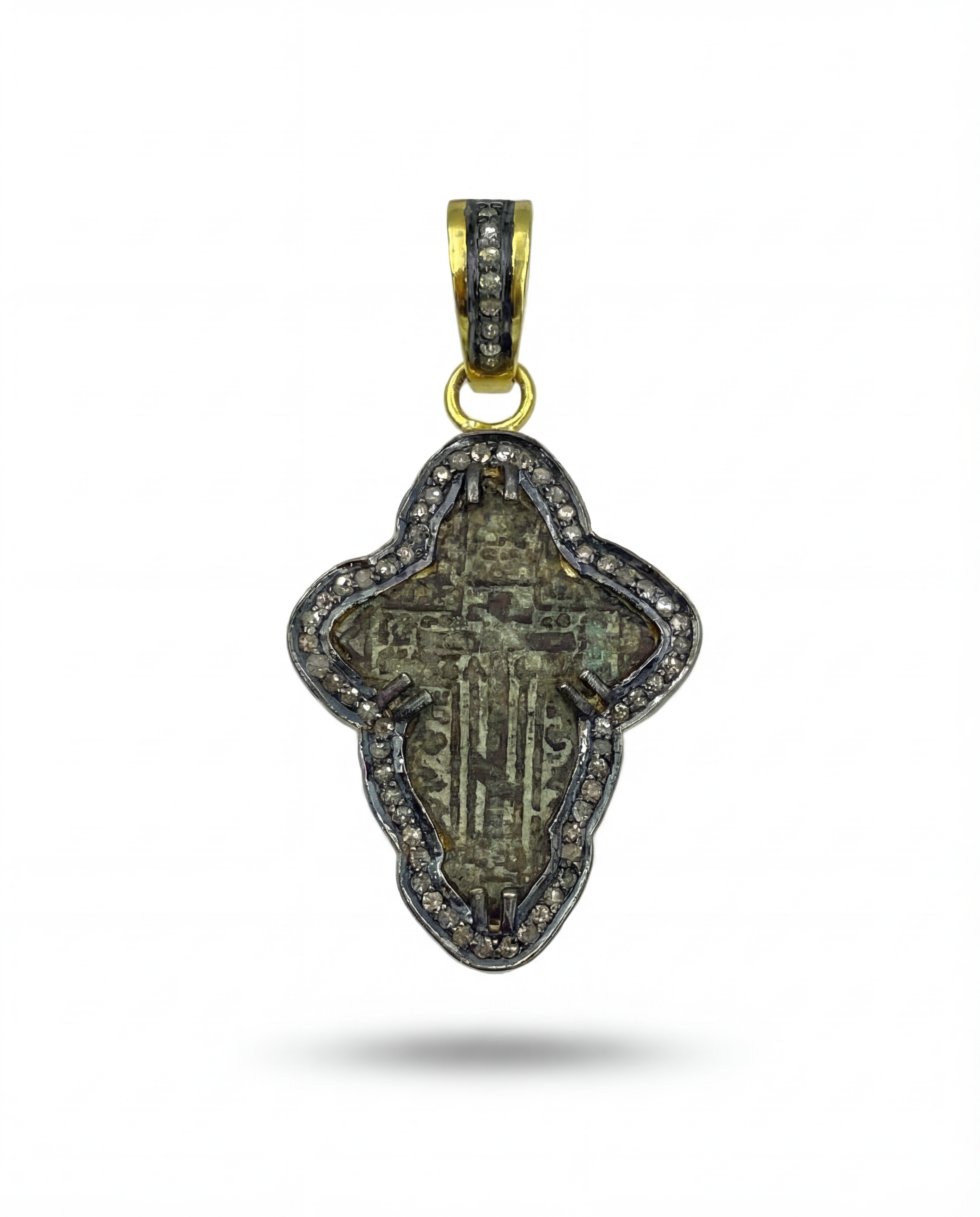 Late 17th–18th century Russian Old Believers baptismal cross pendant in 24kt gold-plated sterling silver with 0.65ct natural diamonds – Tanya Telish

