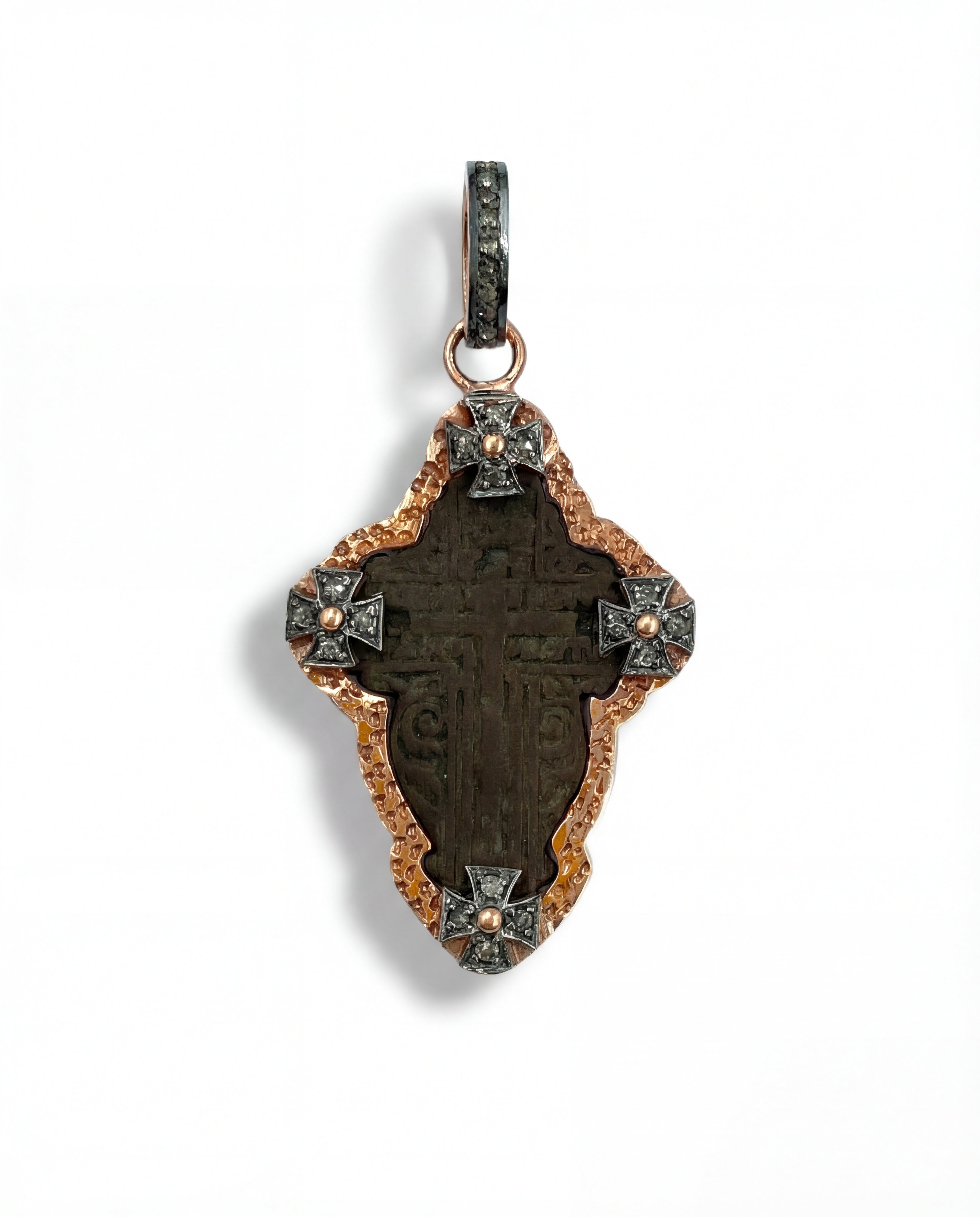 17th–18th century Russian Old Believers Orthodox Christian cross necklace in rose gold-plated sterling silver with 27 natural diamonds 0.44ct – Tanya Telish