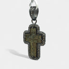 Right side view of handmade oxidized sterling silver pendant featuring 17th–18th century Russian Old Believers Orthodox cross with 69 natural diamonds 0.73ct – Tanya Telish heirloom jewelry