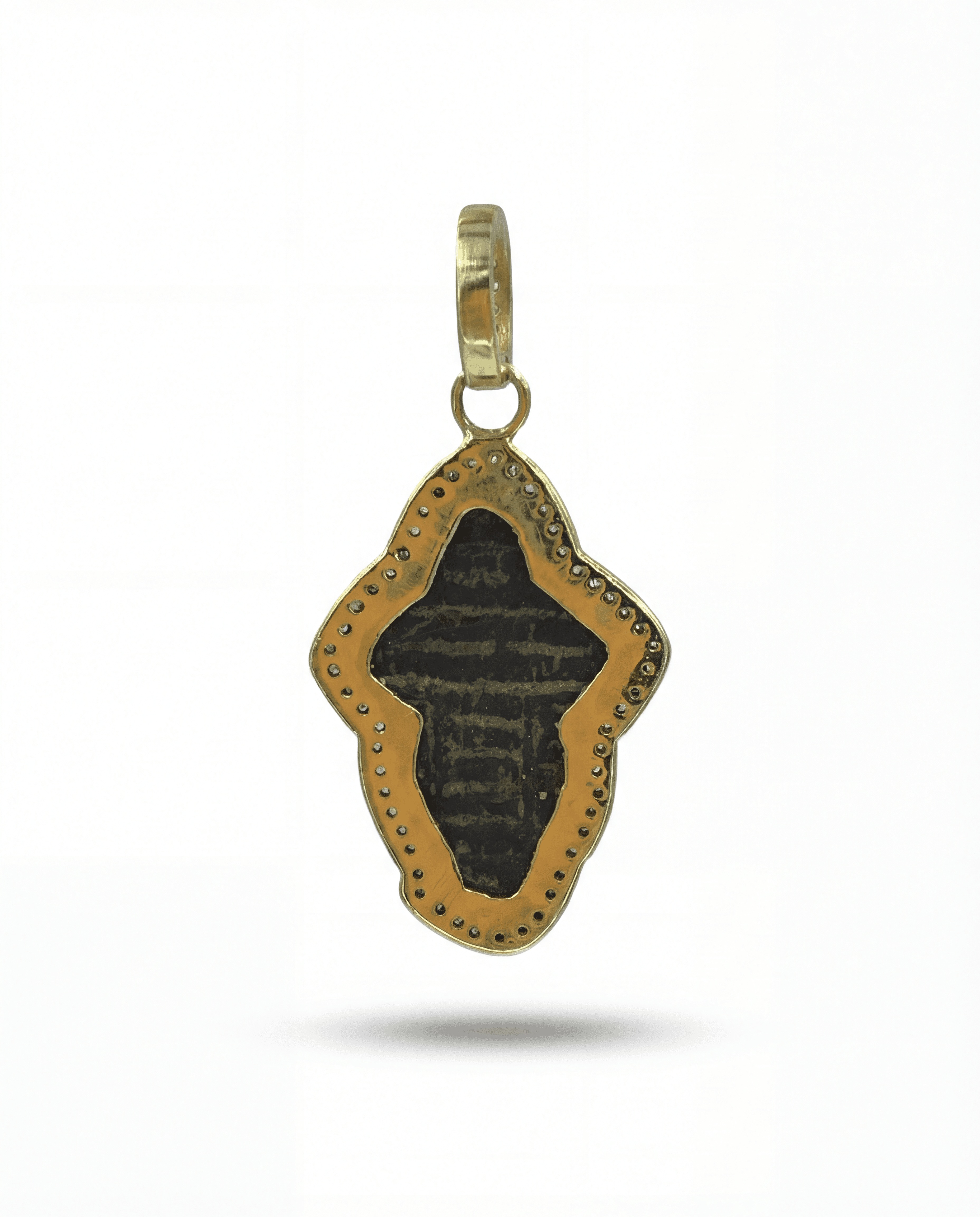 Reverse of late 17th–18th century Russian Old Believers cross pendant with Cyrillic prayer inscription, 24kt gold-plated sterling silver frame and 49 natural diamonds 0.55ct