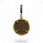 1903 Indian Head Penny pendant in 24kt gold-plated sterling silver with 24 natural diamonds 0.34ct – authentic vintage U.S. copper coin with Liberty profile – Tanya Telish